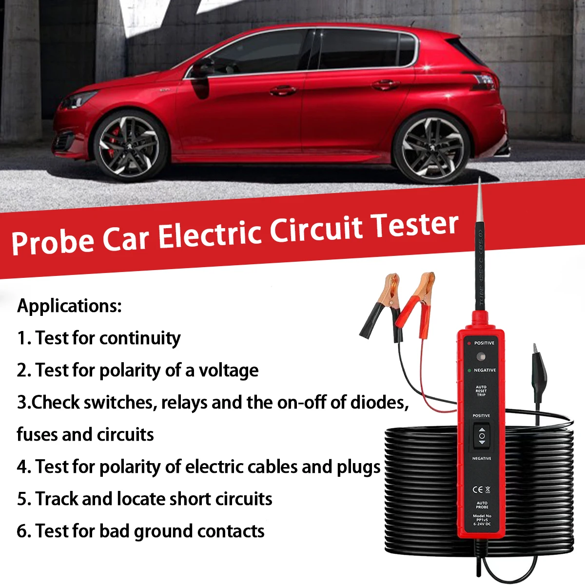 All-In-One Automotive and Motorcycle Circuit Tester: 6-24V Voltage, Led Display and Buzzer Notification, Abs Material, No Batteries Required, Motorcycle Circuit Tester |   Lighting Test Results Show |   Durable Construction, Automotive Electrical Testing