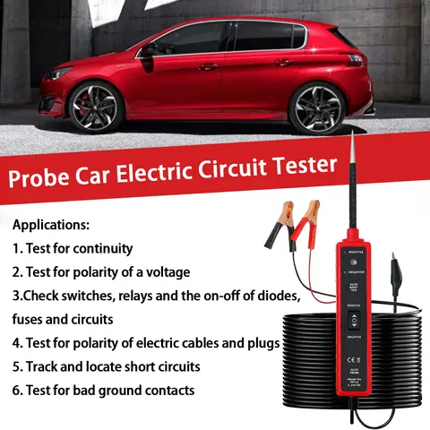자동차 및 오토바이용 올인원 자동차 회로 테스터: 6-24V 전압, LED 디스플레이 및 버저 알림, ABS 소재, 배터리 필요 없음, 오토바이 회로 테스터 |     조명 테스트 결과 |     내구성 있는 구조, 자동차 전기 테스트