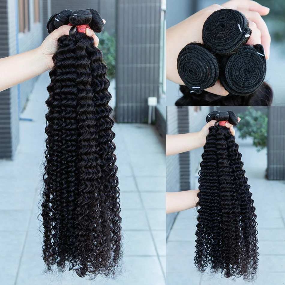 12A Deep Wave Bundles Human Hair Brazilian Remy 30 32 Inch Raw Curly Hair Bundles 100% Human Hair Extensions human hair Bundles