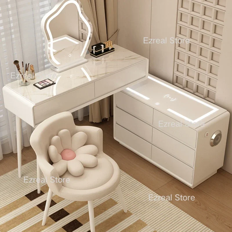 Modern Bedroom Dresing Table Makeup Vanity Wooden Chest Drawers Desk Set Corner Bedside Dresser Chair Penteadeira Furniture