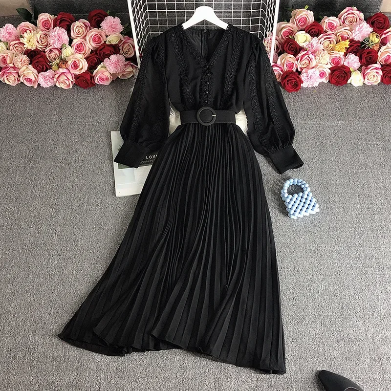 

Summer Vintage Women Printed Long Dress Elegant Single Breasted Pleated Vestidos Y2k Lace High Waist A-Line Maxi Dresses Платье