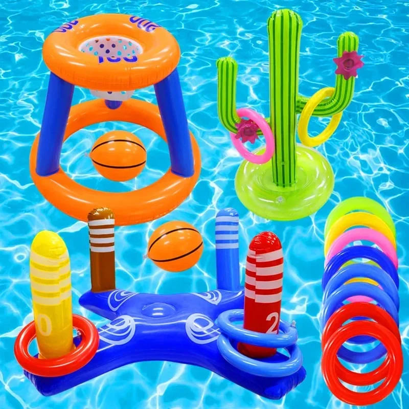 Juego inflable de lanzamiento de anillos de cactus, divertido juguete de fiesta de PVC para niños y adultos, accesorios de juego de Carnaval junto a la piscina, fiesta en la playa de verano al aire libre