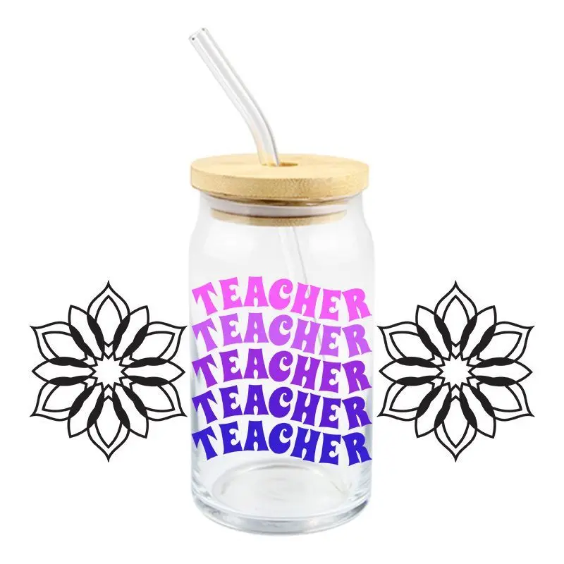 Teacher Day UV DTF Wrap Transfer Stickers Cartoon Funny Design DIY Waterproof Wrap For 16oz Glasses Cups Mug Waterproof Decal - view 5