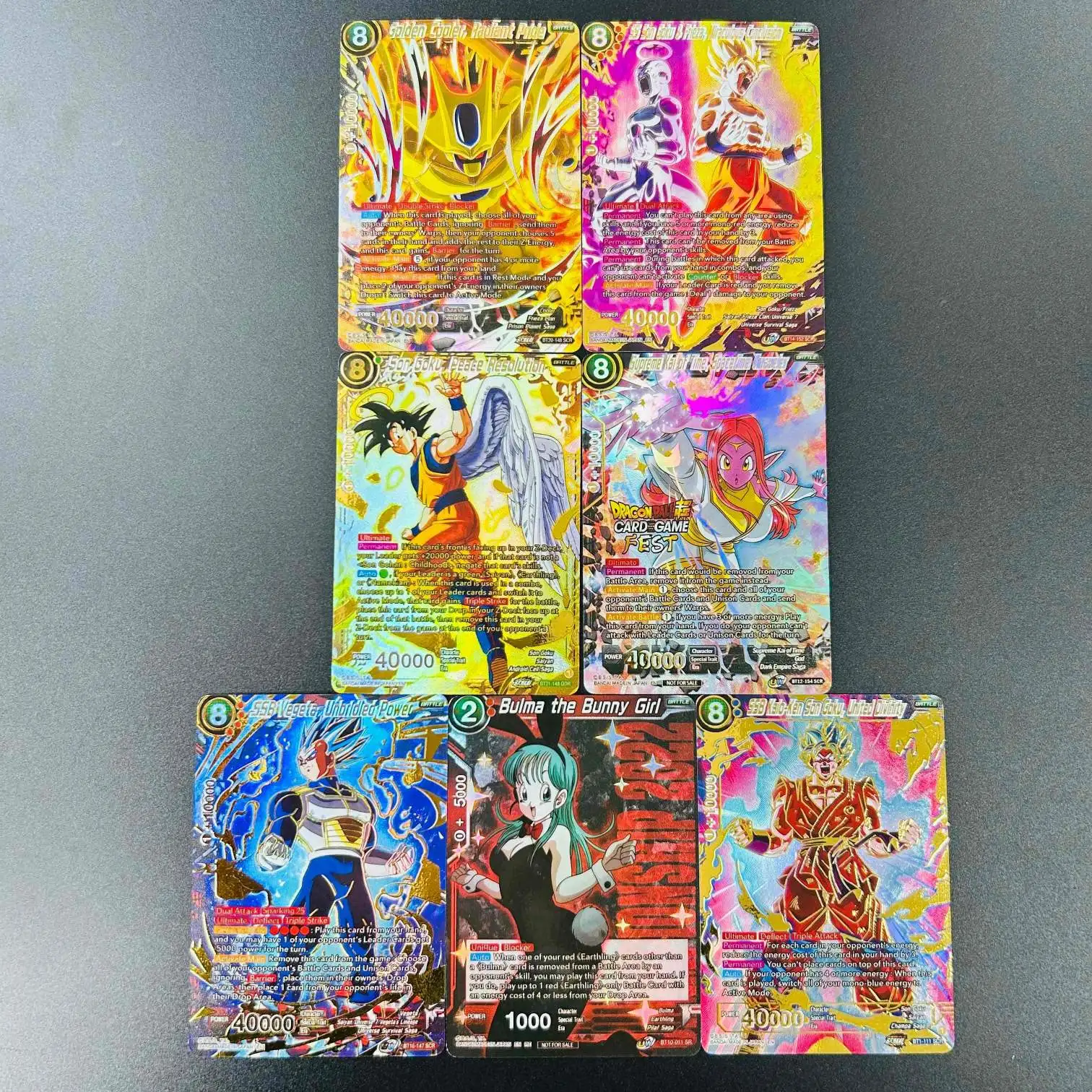 Dragon Ball Super EN 7PCS Cooler Goku Vegeta Bulma DIY Gold Foil Holographic Textured Anime Collectible Cards