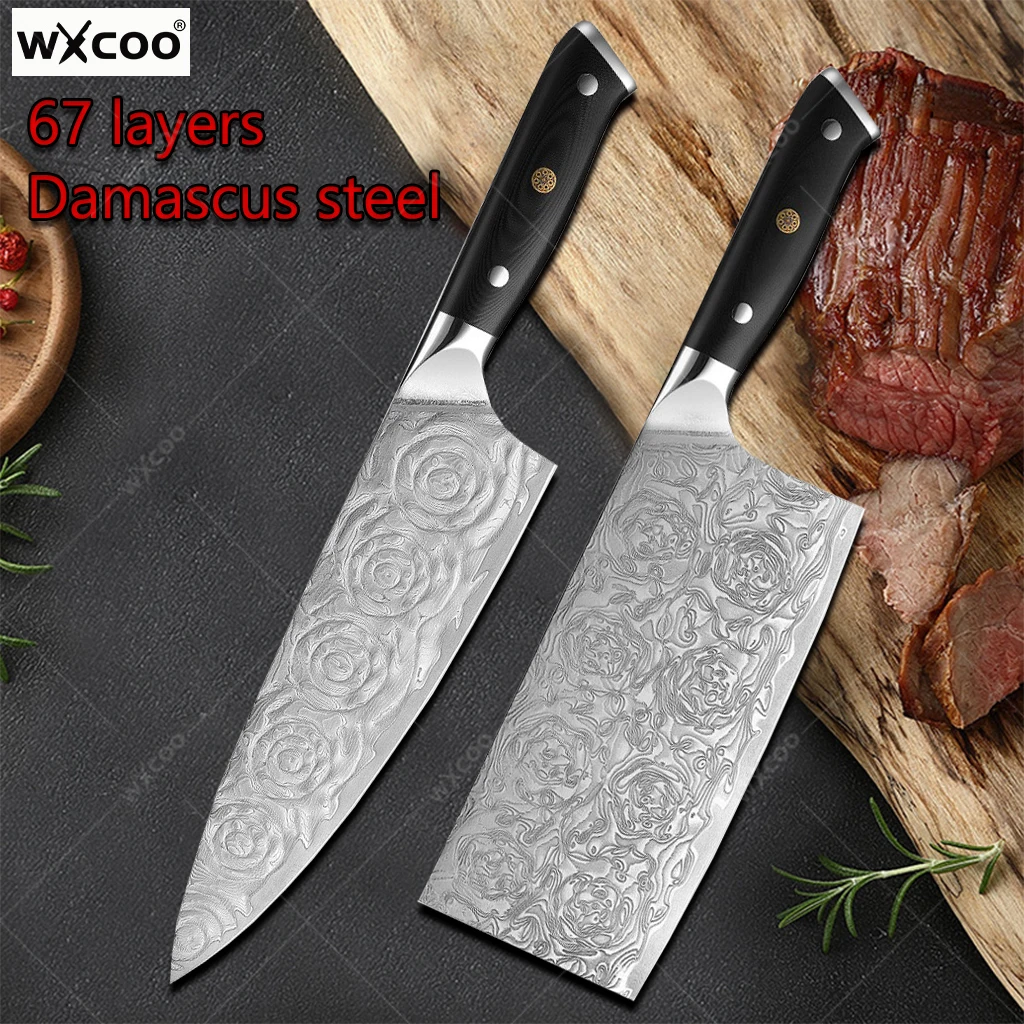 

67-layer Damascus Steel Household Kitchen Knife Durable Slicing Knife VG10 Steel 8-inch Chef Knife Kitchen Meat Cleaver