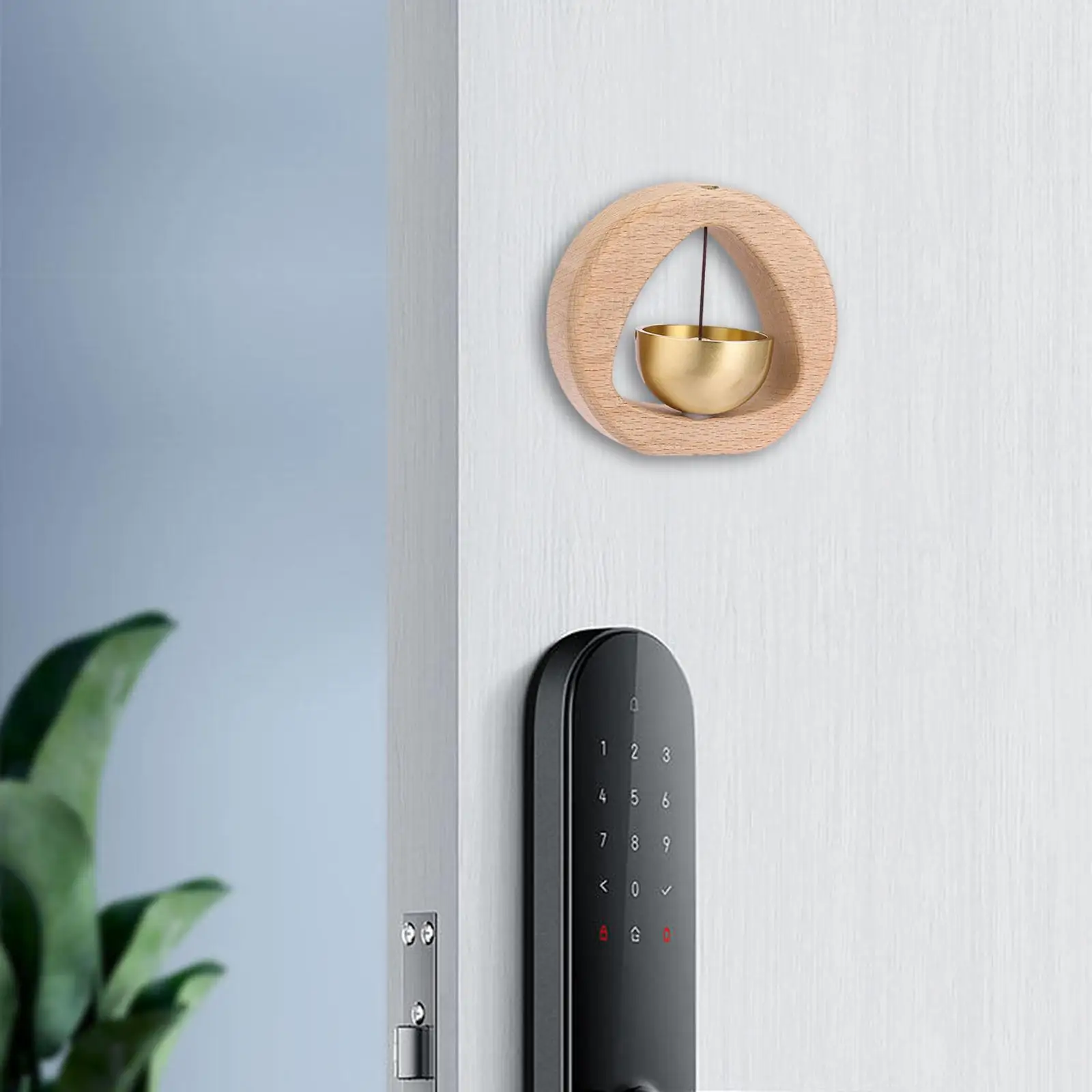 Hanging Shopkeeper Bell Wooden Doorbell Chime for Entry Door Gate Decorative Bells with Brass Accent for Home Store Decor