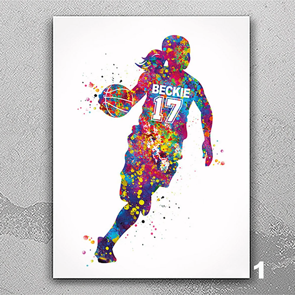 

Personelized Female Basketball Player Watercolor Posters And Prints Custom Basketballer Name Canvas Painting Women Room Decor