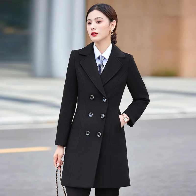 Professional wear woolen coat medium and long bank 4S store case field property work clothes women's winter thickened woolen