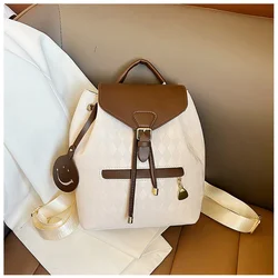 Retro Contrasting Handbag Multifunctional Fashion Travel Backpack Women's Quilted Shoulder Bag Tassel Decoration PU Material