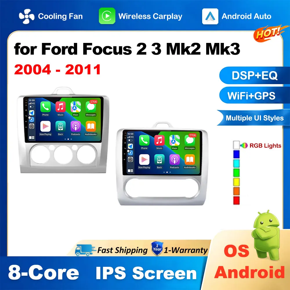 

Android Car Radio for Ford Focus 2 3 Mk2 Mk3 2004 2005 - 2011 Multimedia Player Navigation GPS Wireless Carplay Stereo 4G BT