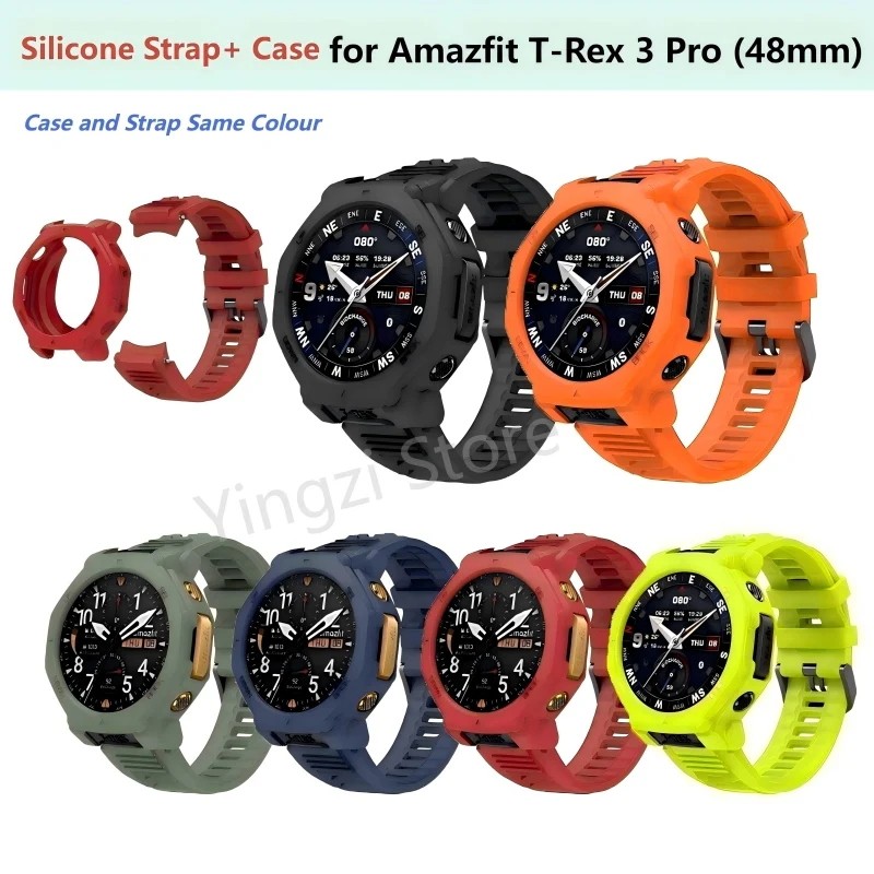 Pulseira de silicone macio + capa para amazfit T-REX3 pro, pulseira protetora para amazfit t rex 3 pro 48mm, acessório de relógio inteligente