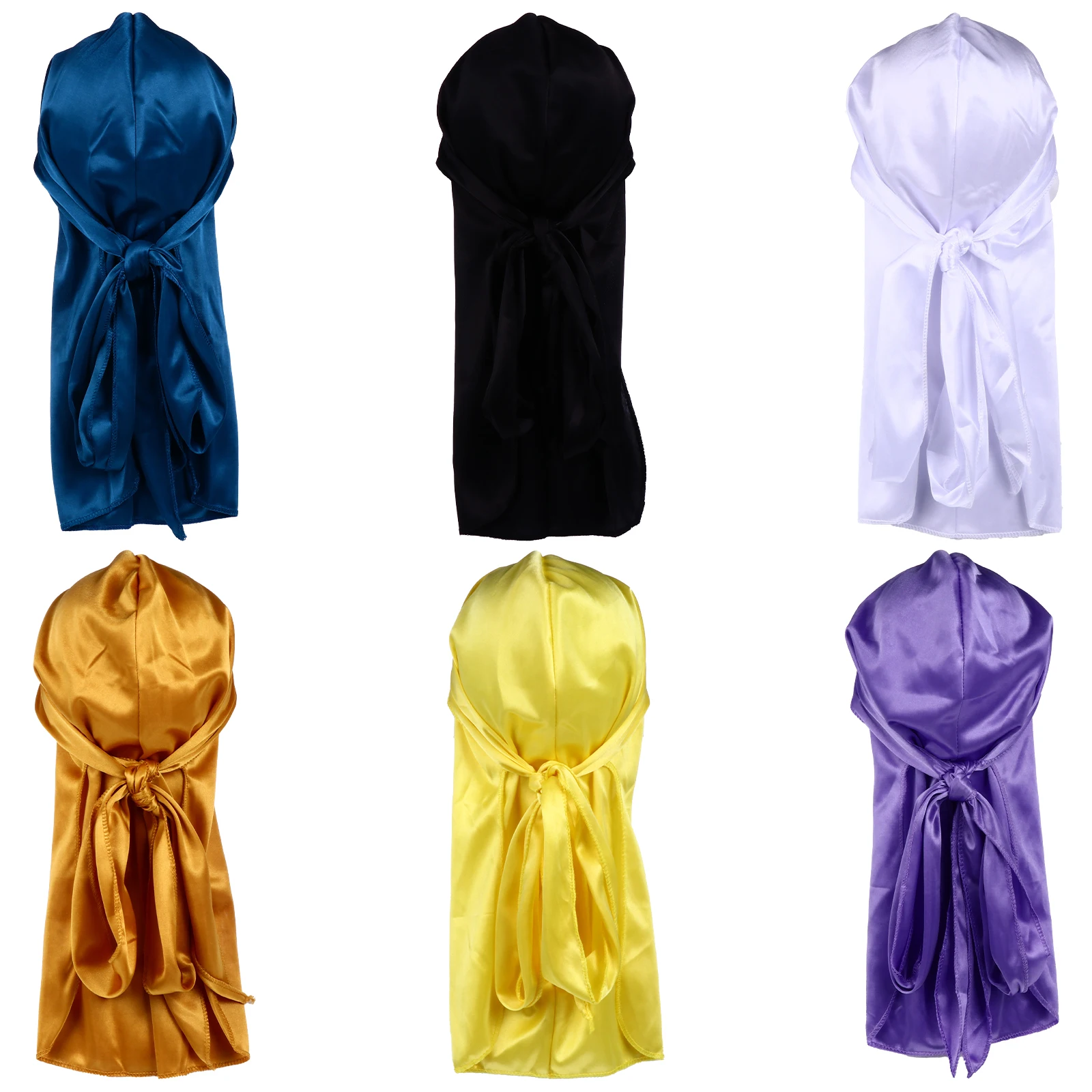 

6Pcs LongTailToqueHeadwrapBaotouTurbanHat PolyesterAccessories PirateCaps Man SilkyHeadwrap Breathable Comfortable Durable