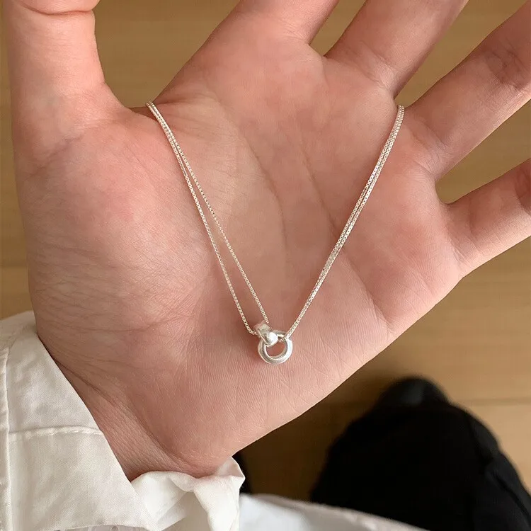925 Sterling Silver Necklace Punk Simple Linked Ring Circles Geometric for Women Girl Jewelry Gift Dropshipping Wholesale