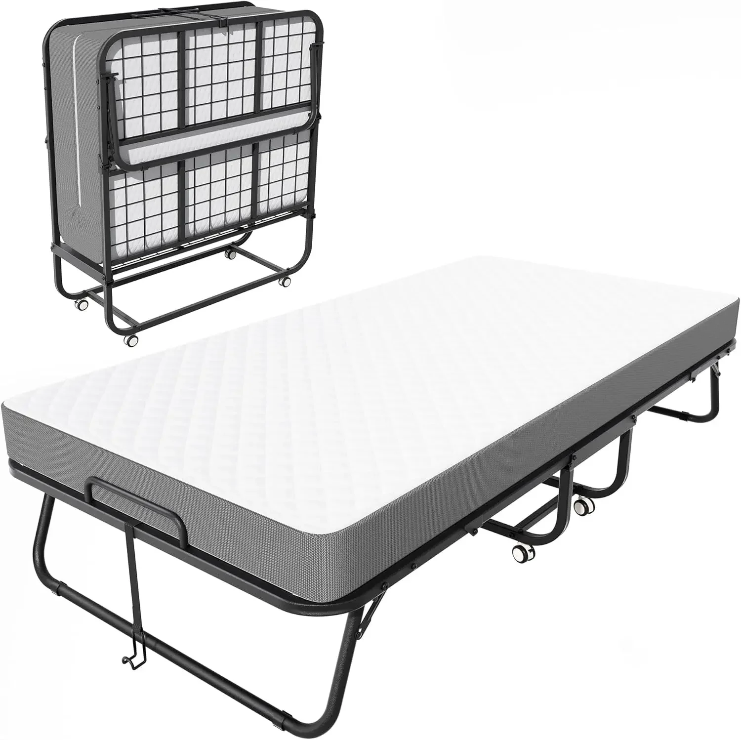 Cama dobrável com colchão, cama dobrada de tamanho duplo, cama de solteiro dobrável para adultos, 5" de espessura, 75" x 38" portátil dobrável