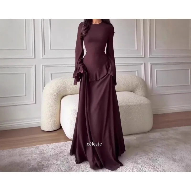 

2025 Autumn Slim Fit Fashion Elegant Temperament Long Sleeve Long Dress Waist Dress Women