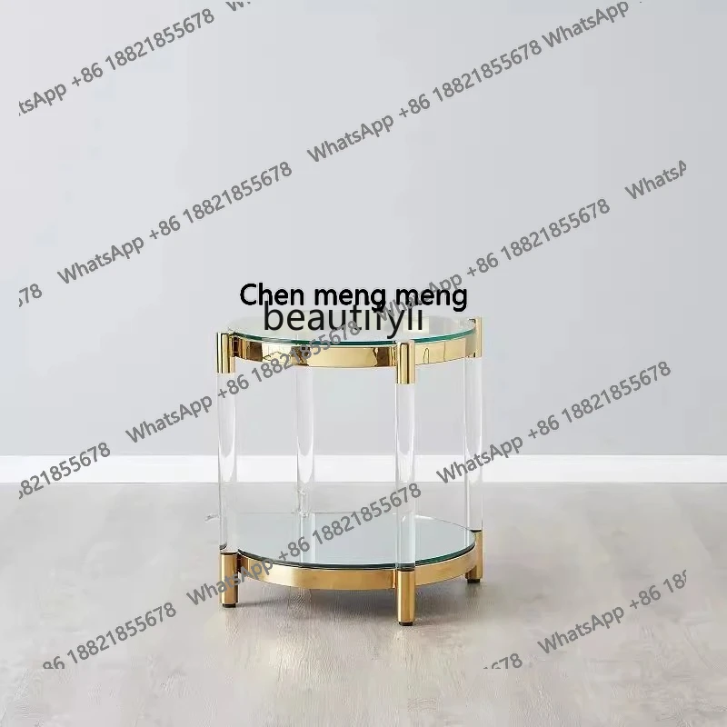 

Acrylic coffee table modern simple small apartment household living room sofa side flower stand round tempered glass H H