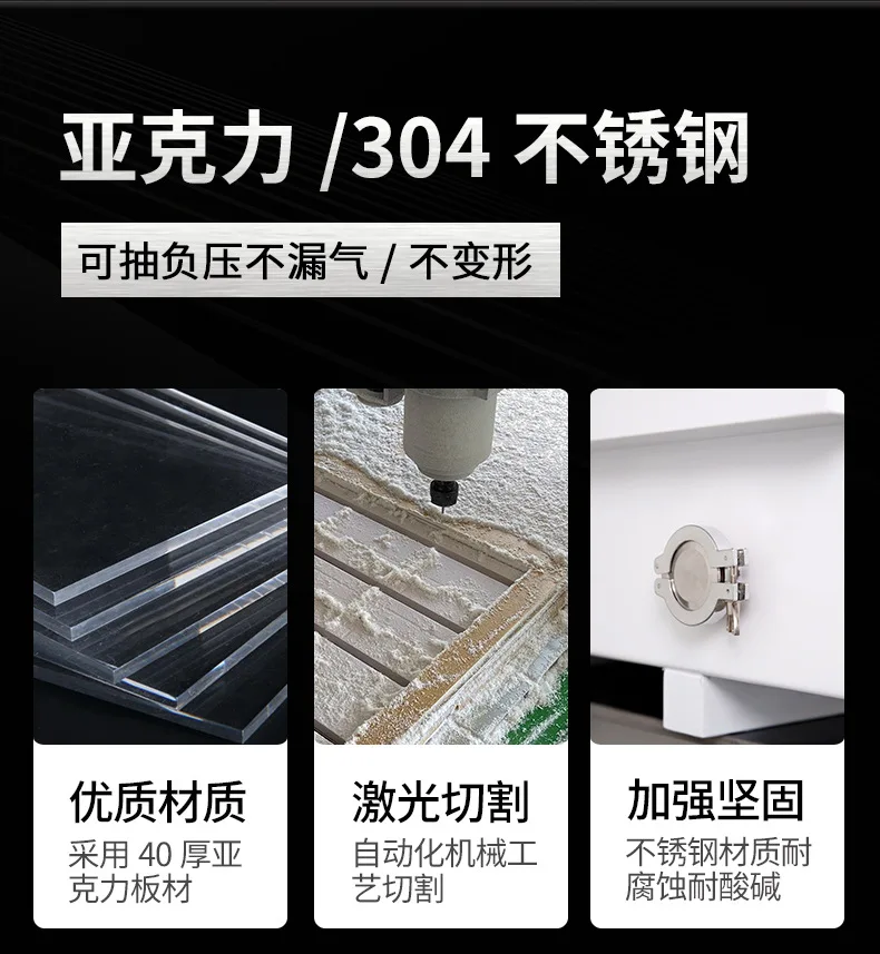 Caja de vacío de laboratorio, aislamiento de secado de plexiglás, sellado acrílico, horno de secado de acero inoxidable, guantera de vacío