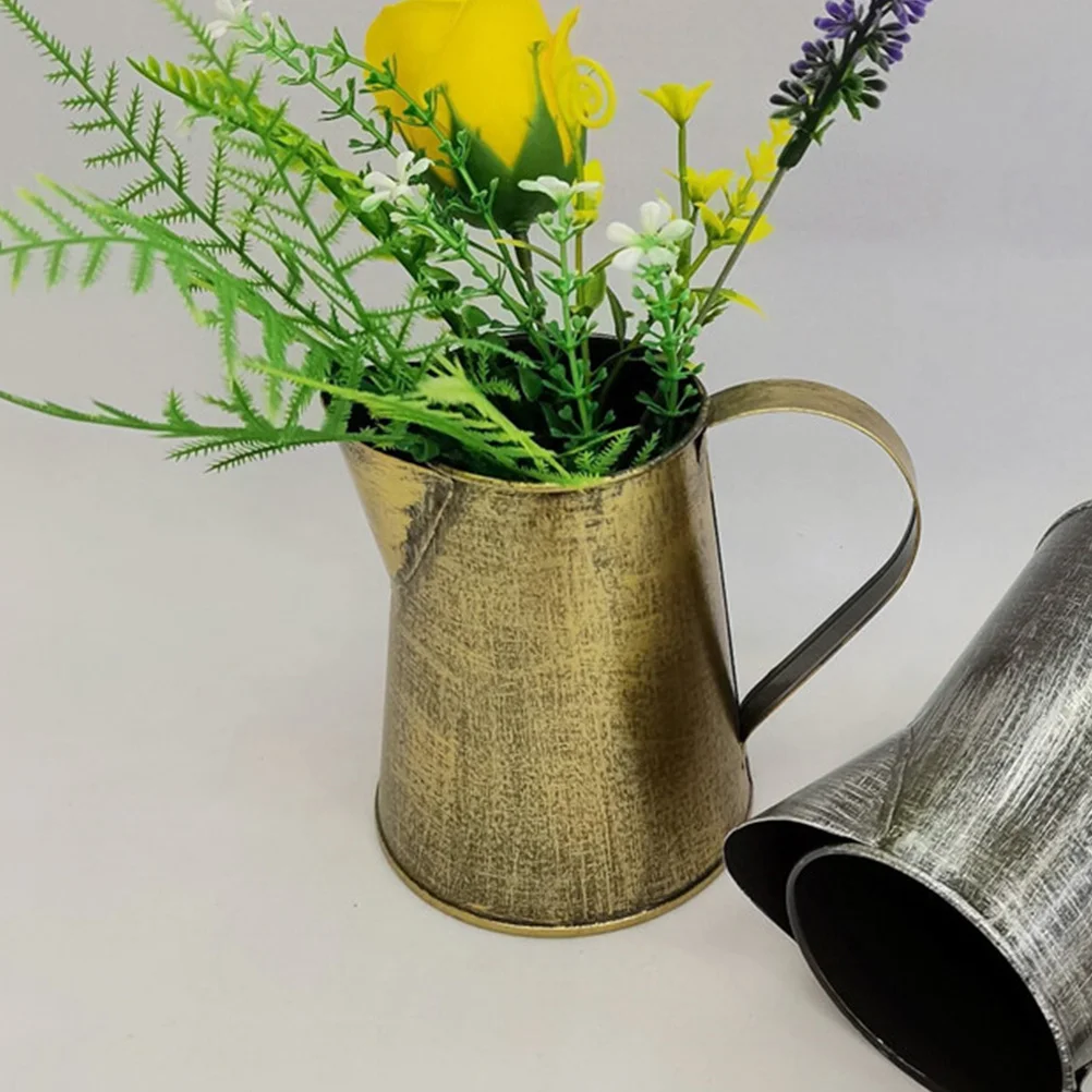

1pc Retro Iron Bucket Vintage Metal Pitcher Vase For Flower Arrangement Rustic Home Decor Flower Pot With Handle