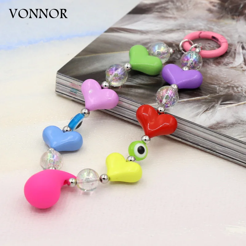 VONNOR Jewelry Keychain Multicolor Acrylic Love Heart Pendant Keychain for Women Bag Car Key ring Accessories Gift