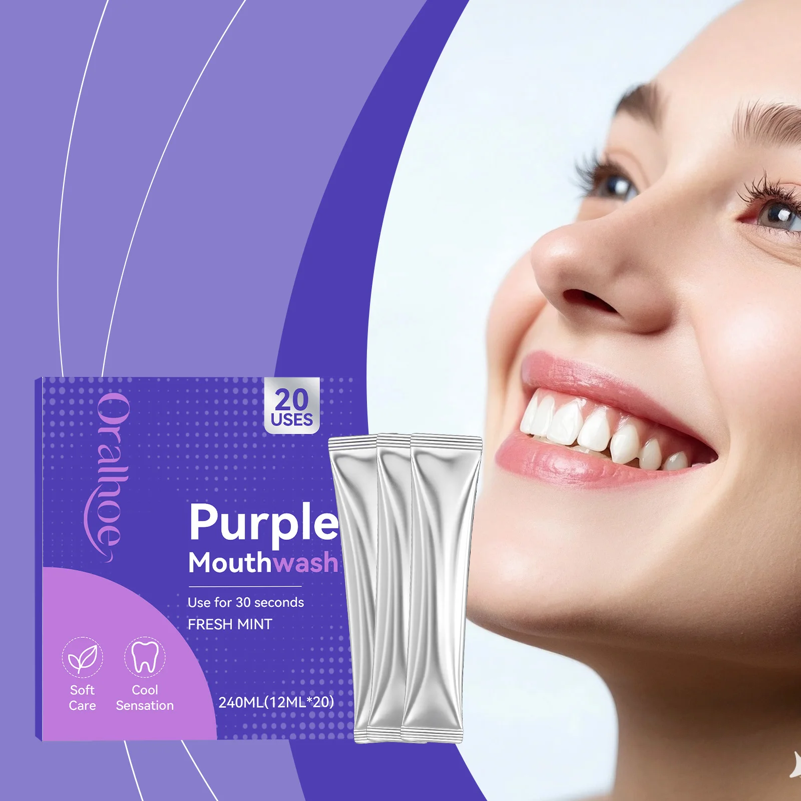 Individual Pack Purple Mouthwash Fresh Mint Teeth Whitening Mouth Wash Portable Individual Pack Bad Breath Removal Oral Care Rin