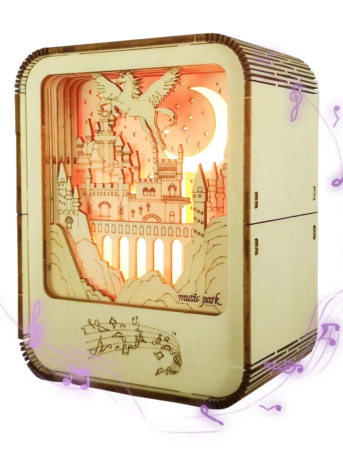 Drewniane puzzle 3D dla dorosłych Zamek Pozytywka Lampka nocna Zestawy modelarskie DIY Prezenty świąteczne — Zdjęcie 2 z 2