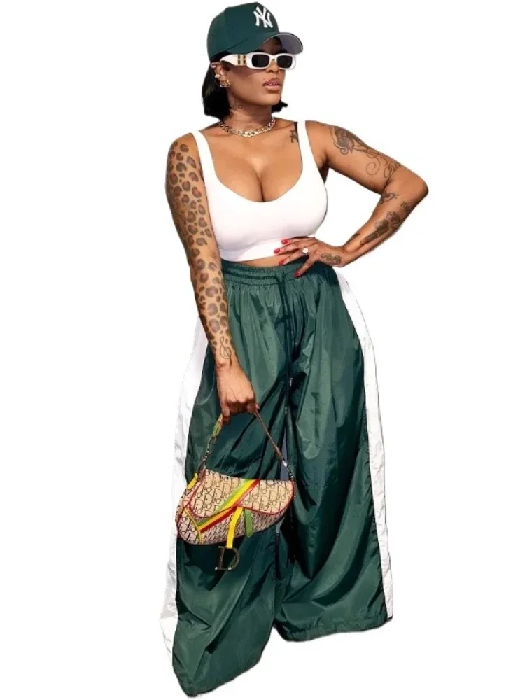 2025 New European and American Women Clothing Street Waist Wide Legs Contrasting Color Floor Trousers