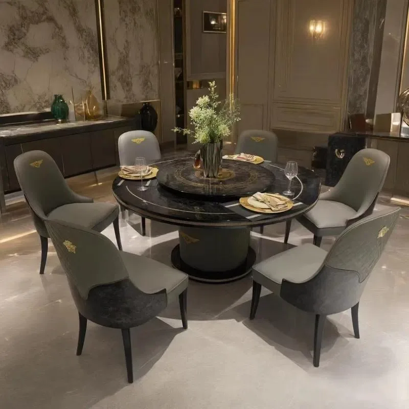 for Modern solid wood round dining table set with turntable, suitable for villas, apartments, hotels, families, can be
