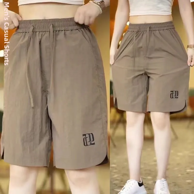 

Мужские летние тонкие ледяные шелковые повседневные орты длиной пять четвертей, свободные брюки, прямые брюки цвета хаки, молодежная мода