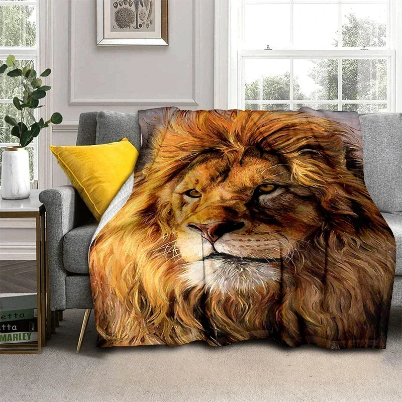 

Плюшевый плед из фланели с изображением льва для гостиной, спальни, дивана, уютное теплое покрывало