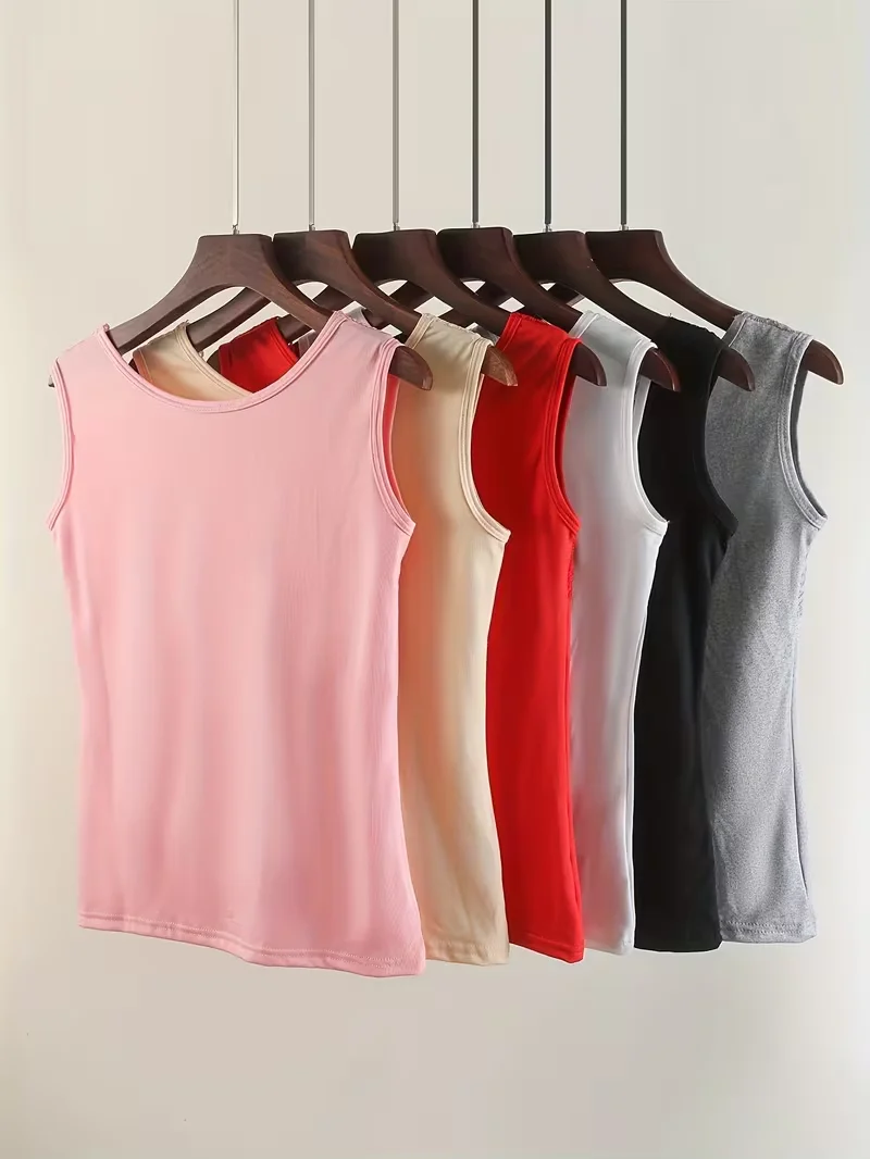 6-Piece Set of Women's Camisoles, Available in Various Colors, Spring/Summer Lace-Trimmed Sleeveless Base Shirts, Slim Fit, Breathable and Cool Fabric, Low-Cut Neckline, Versatile Outerwear Tank Tops