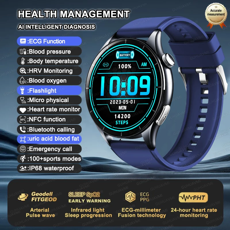 2025 Nieuwe NFC + ECG + PPG Gezondheid Smart Horloge BMI Vet Hartslag Bloeddruk Horloge 380 mAh BT Oproep IP68 Waterdichte Sportarmband