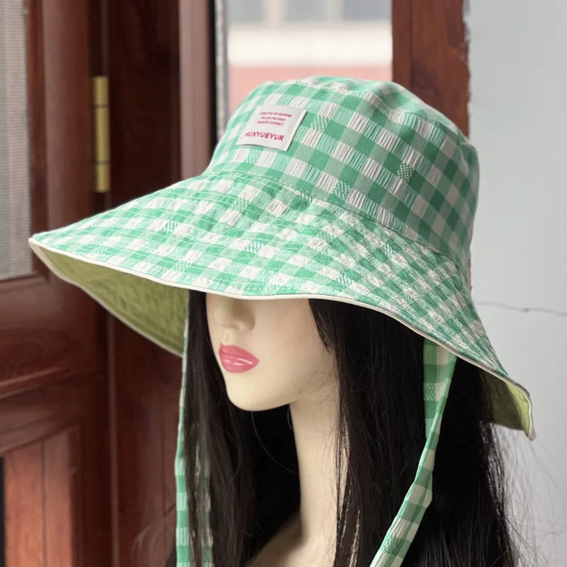 

Корейская версия повседневного женского ведра может носить клетчатую универсальную клетку с большим карнизом для показа лица, небольшой солнцезащитный козырек, солнцезащитный крем, модная шляпа-тазик