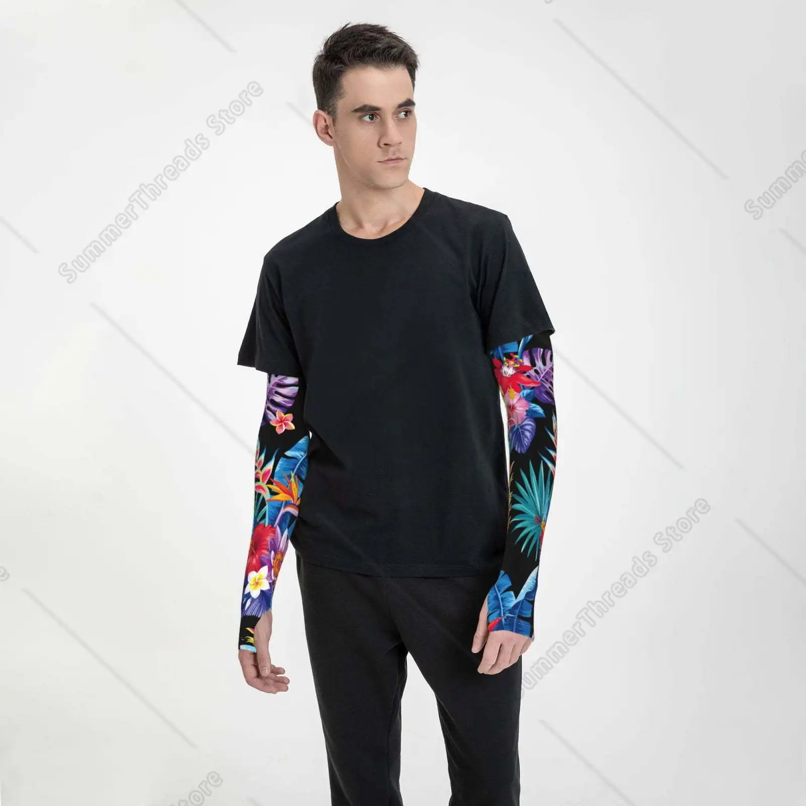 Tropical Palm Leaves Cooling Sleeves for Unsex, Arm Sleeves, UV Sun Protection Sleeve to Cover with Silicone Anti-Slip