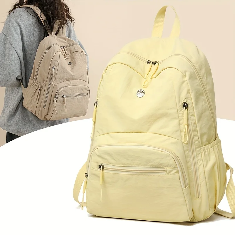 Nylon Unisex Backpack Solid Color Lightweight Multi functional Large Capacity for School College Travel Students Fashion Casual