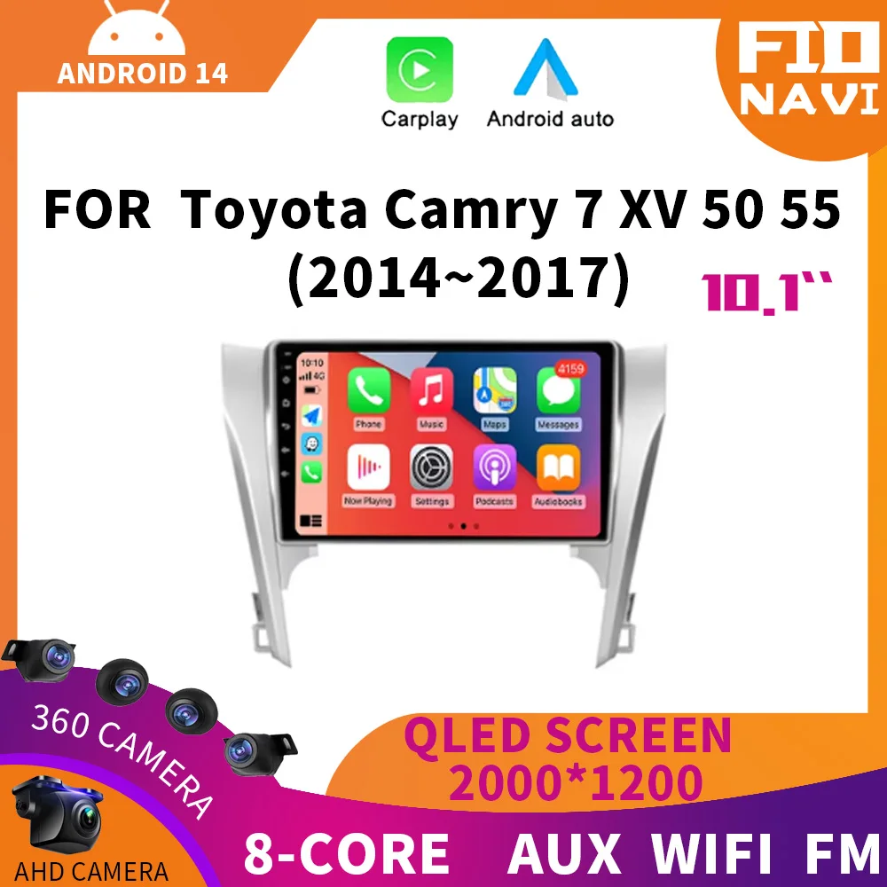 Android 14 Auto Carplay For Toyota Camry 7 XV 50 55 2014 - 2017 Car Radio Multimedia Video Player Navigation Stereo GPS WIFI+4G