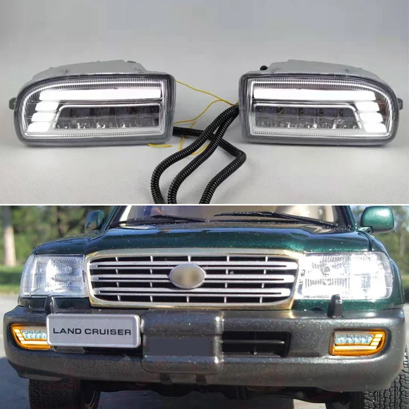 

Car LED Daylights For Toyota Land Cruiser LC100 FJ100 1998-2007 Yellow Turn Signal Daytime Running Headlamps Auto Driving Lamps