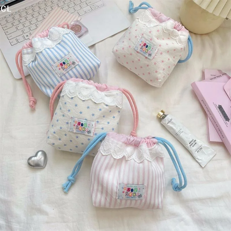 Ladies' Cosmetic Bag Cute Lace Korean High-quality Luxury Brand Coin Purse Toiletries Bag Kawaii Drawstring Y2K Storage Bag