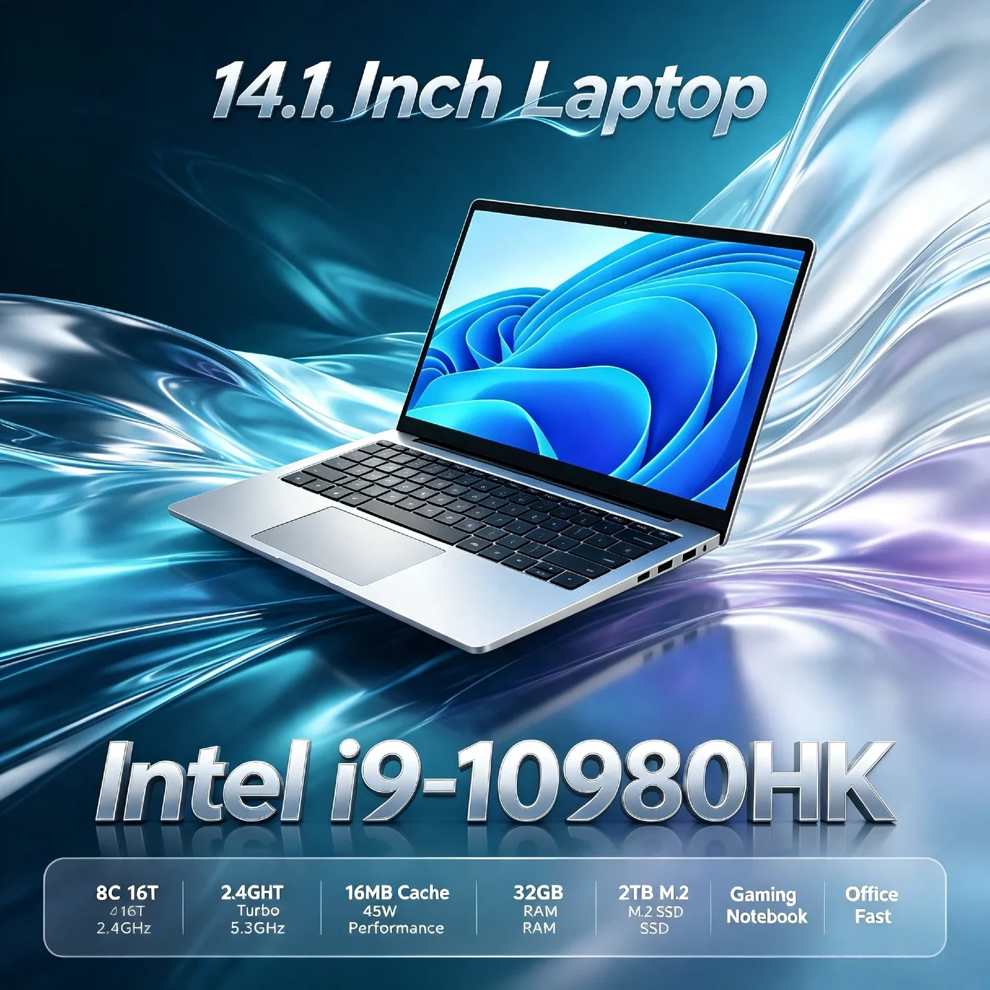 Core i9 10980HK Intel 14.1 Inch Pro Laptop 8C 16T 2.4 5.3GHz 16MB 45W 32GB RAM 2TB M.2 SSD Gaming Notebook Fast Office New