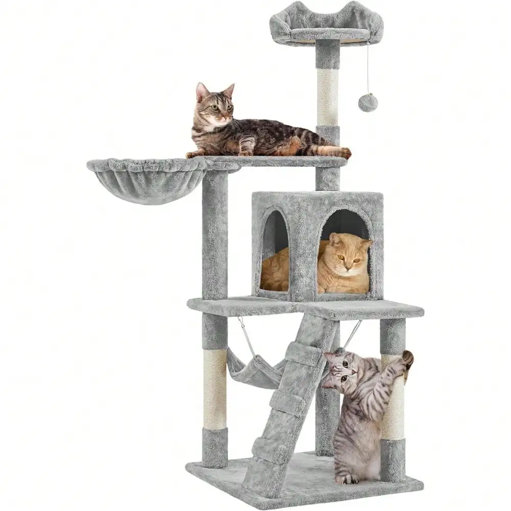 

54in Multi-Level Cat Tree Tower With Perch Condo Hammock Scratching Posts Interactive Toy