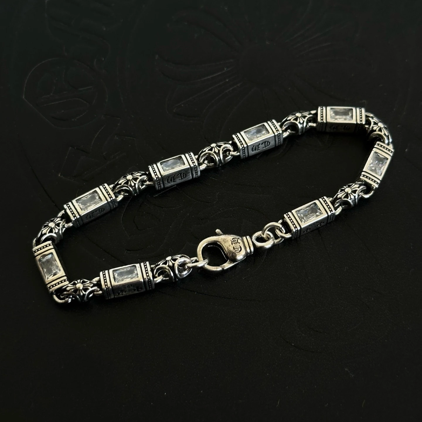 Retro old heavy industry bracelet S925 sterling silver charm couple CH fashion versatile simple model