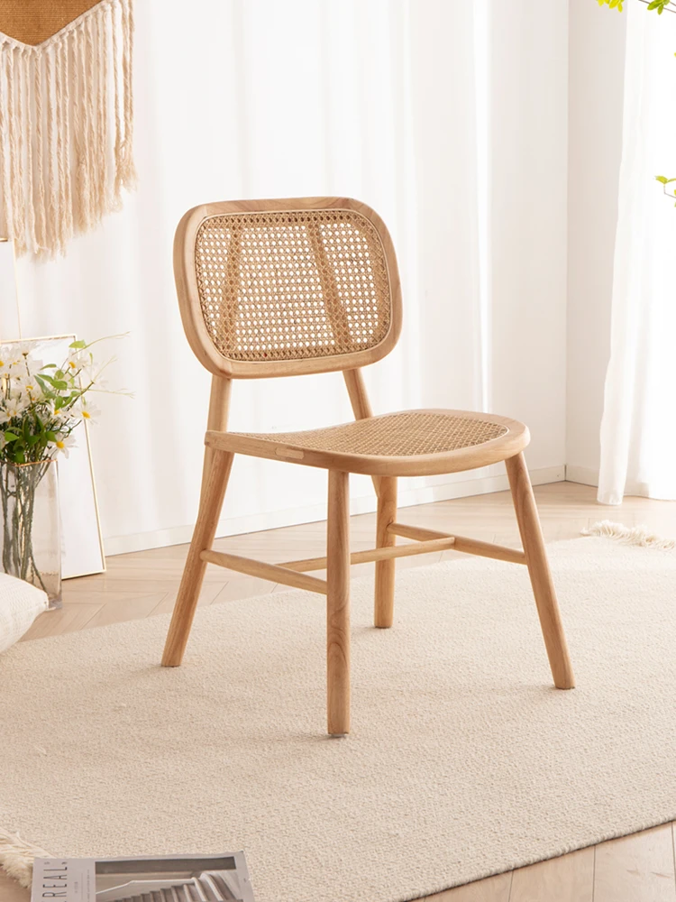 Nordic rattan woven solid wood dining chairs, modern and minimalist style, retro rattan chairs for home restaurants