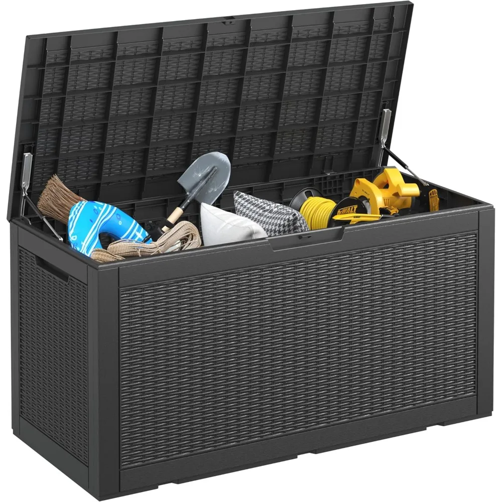 

101 Gallon Waterproof Large Resin Deck Box, Lockable Large Outdoor Storage Boxes Indoor Outdoor Storage Container for P
