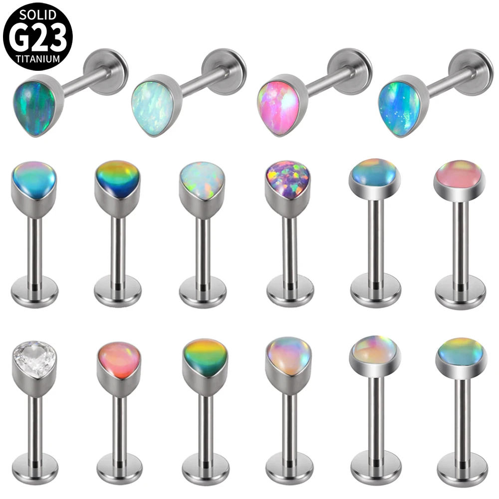 1pc Titan Opal Wasser tropfen Labret Piercing Helix Ohrring Ohr stecker Knorpel Flatback Stud Opal Monroe Lippen Piercing Körpers chmuck