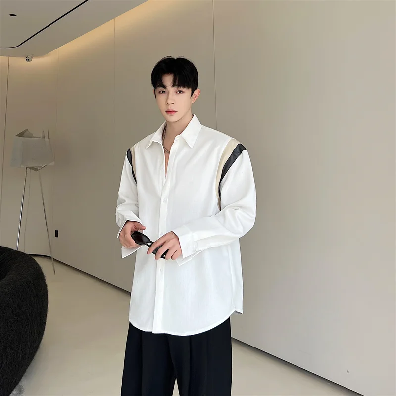 

White Long Sve Men's irt Spring Autumn Season Color Blo Design Sensation Premium Feeling Outerwear Faionable Youth