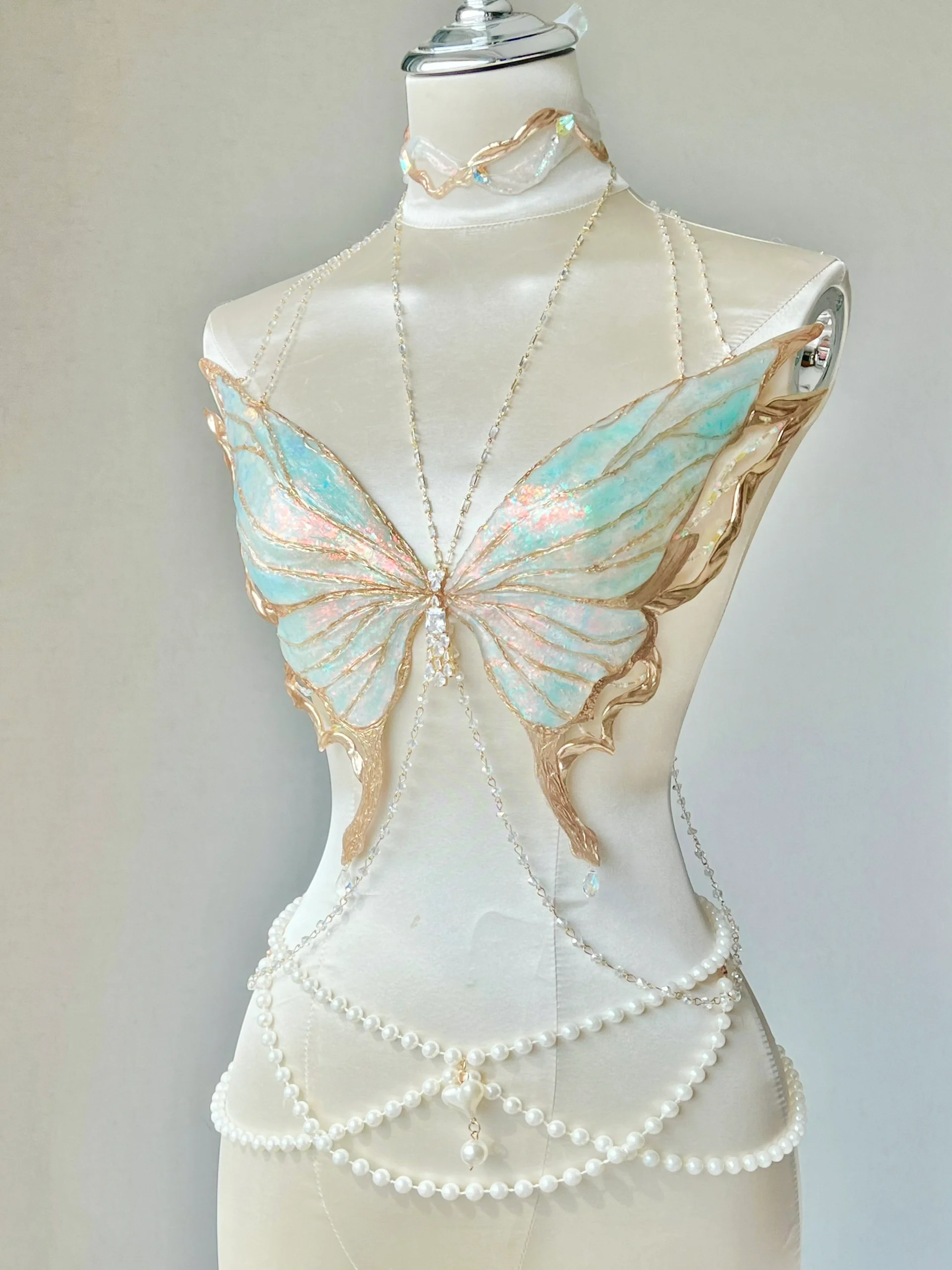 Fairy Butterfly Bikini Mermaid Crystal Resin + Silicone Bra Pure Handmade customizable Cosplay Anime Clothes Summer Swimsuit