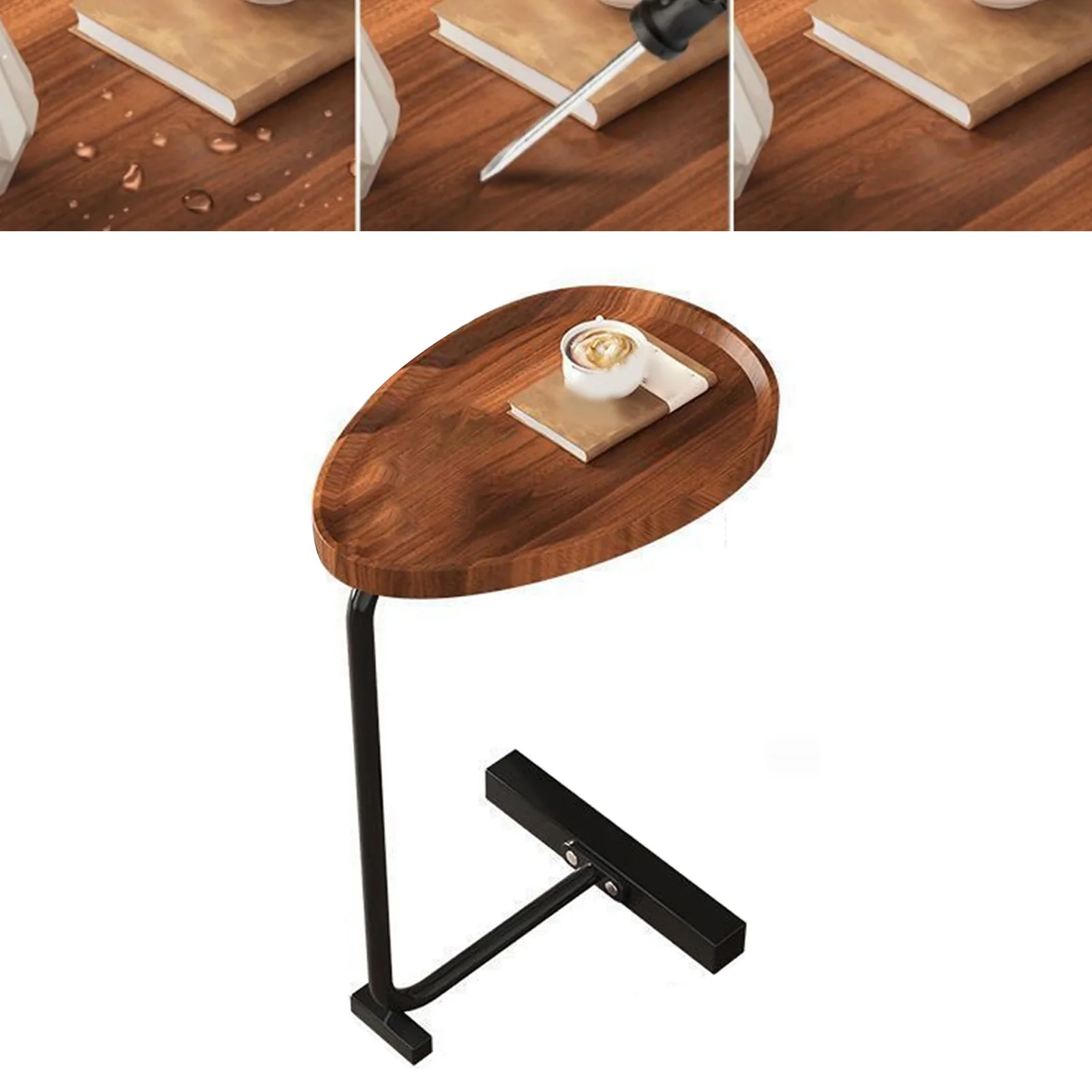 Small Side Table Modern Dark Wood Grain Space Saving C Shaped End Table for Living Room Sofa Hotel Small Side Table for Couch