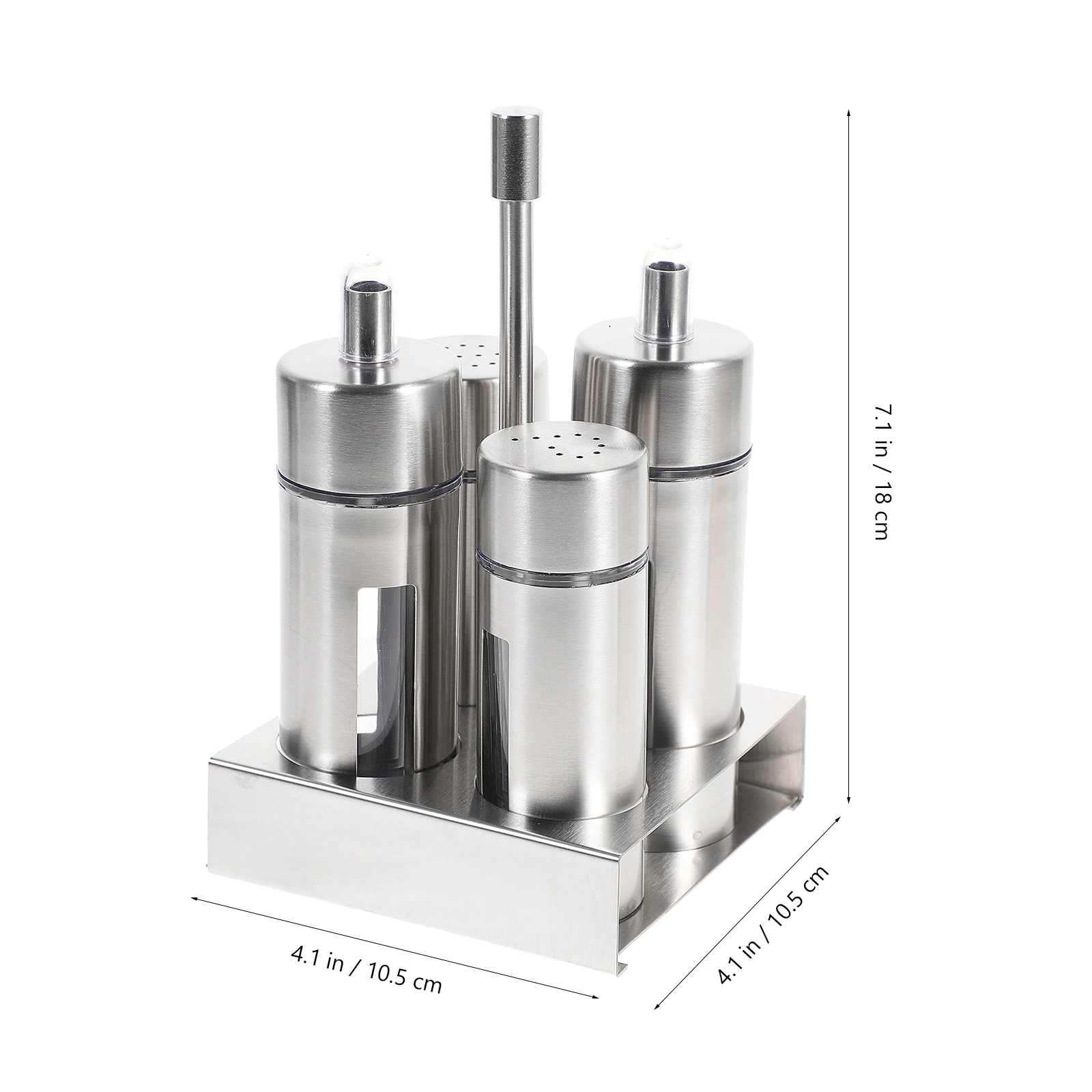 

1 Set Stainless Steel Seasoning Bottle Set 4 Bottles 1 Base Stand Kitchen Condiment Storage Box Salt Pepper Sauce Vinegar Bottle