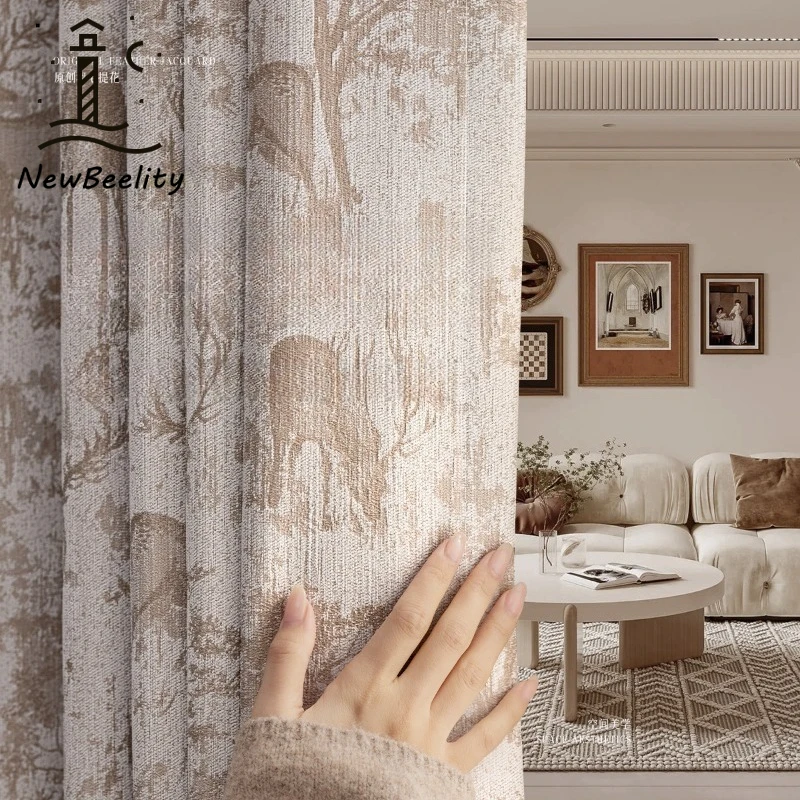 French Creamy Celli Jacquard Curtains for Living Room Bedroom Dining Custom Size Blackout Partition Decoration Drapes Simple