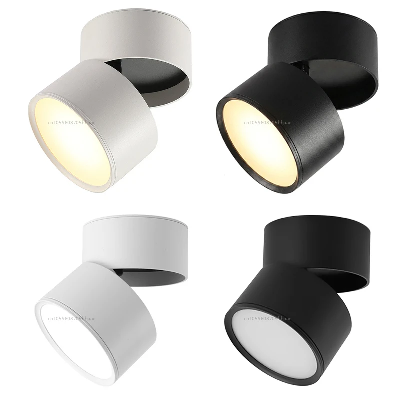 Surface Mounted LED Downlight Swivel Aluminum Ceiling Lamp 12w Wide Diffuser Black White for Entryway Corridor Bedroom Lighting