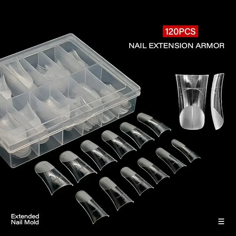 120 pz/scatola stampi per unghie a forma di becco d'anatra doppia forma copertura completa costruzione rapida stampo in gel acrilico punte per unghie finte estensione forme superiori